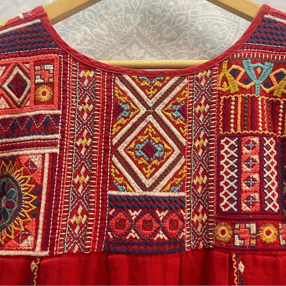 Johnny Was Red Embroidered Linen Dress/Tunic, Women’s Small; Beach Boho Beauty! - Picture 4 of 17